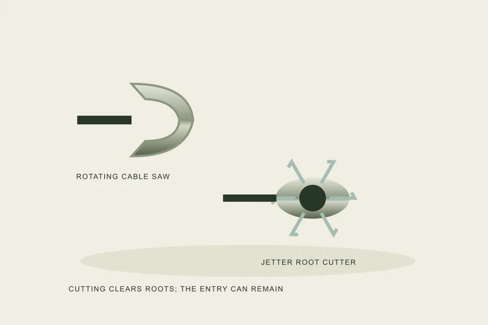 Conceptual illustration of a cable saw and water-driven cutter as distinct specimens