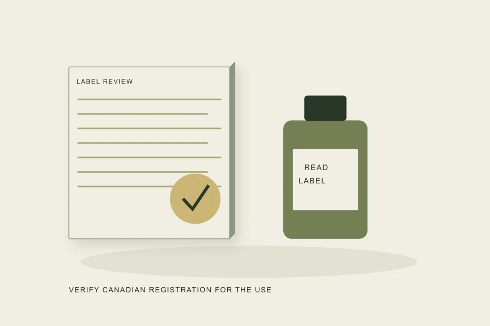 Conceptual illustration of registered-label review beside a sealed product container
