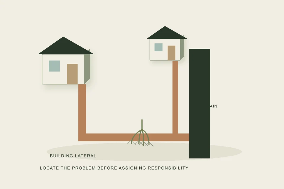 Conceptual illustration of building lateral connects to a larger street sewer