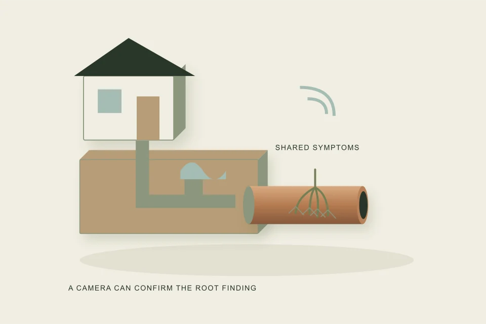 Conceptual illustration of shared drain symptoms reach the lowest basement opening