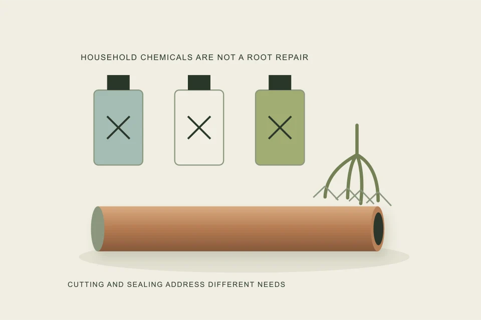 Conceptual illustration of household bottles leave a woody root mass unchanged